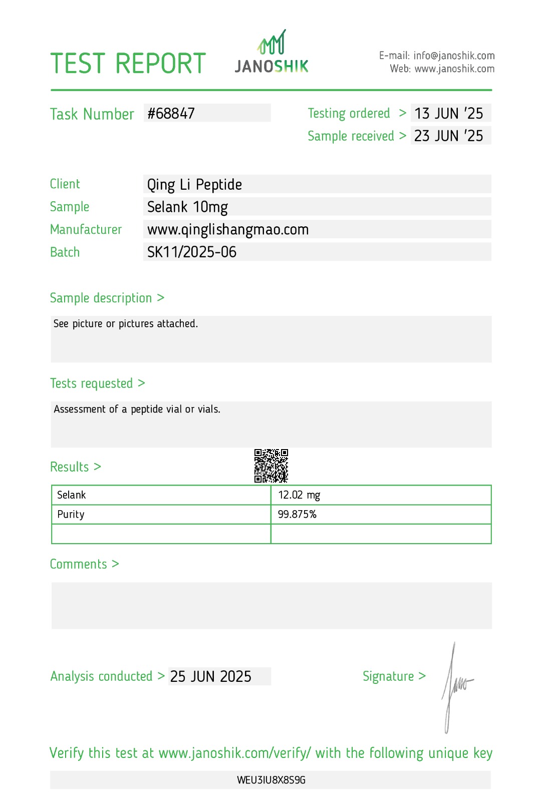 COA image for batch HA202605-SELANK